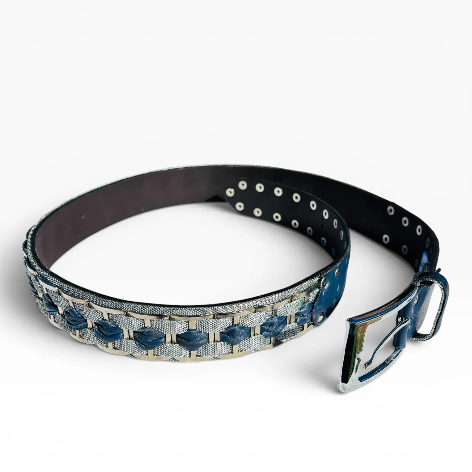 Interlock Mesh Artisan Blue Leather Belt by Nanni Milano