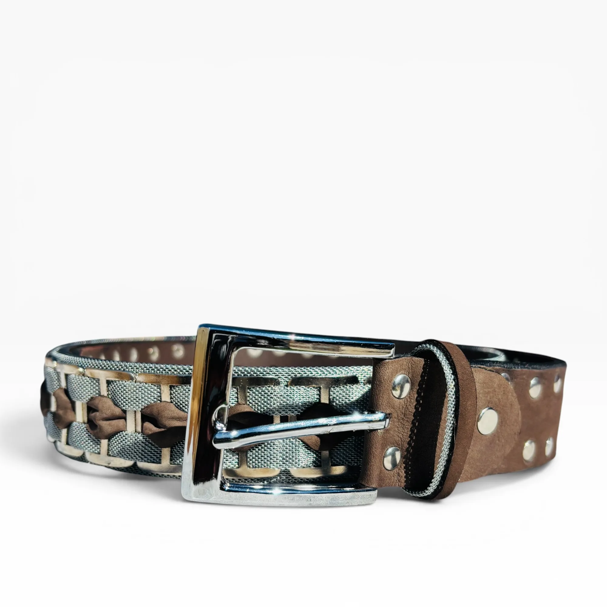 Interlock Mesh Artisan Brown Leather Belt by Nanni Milano