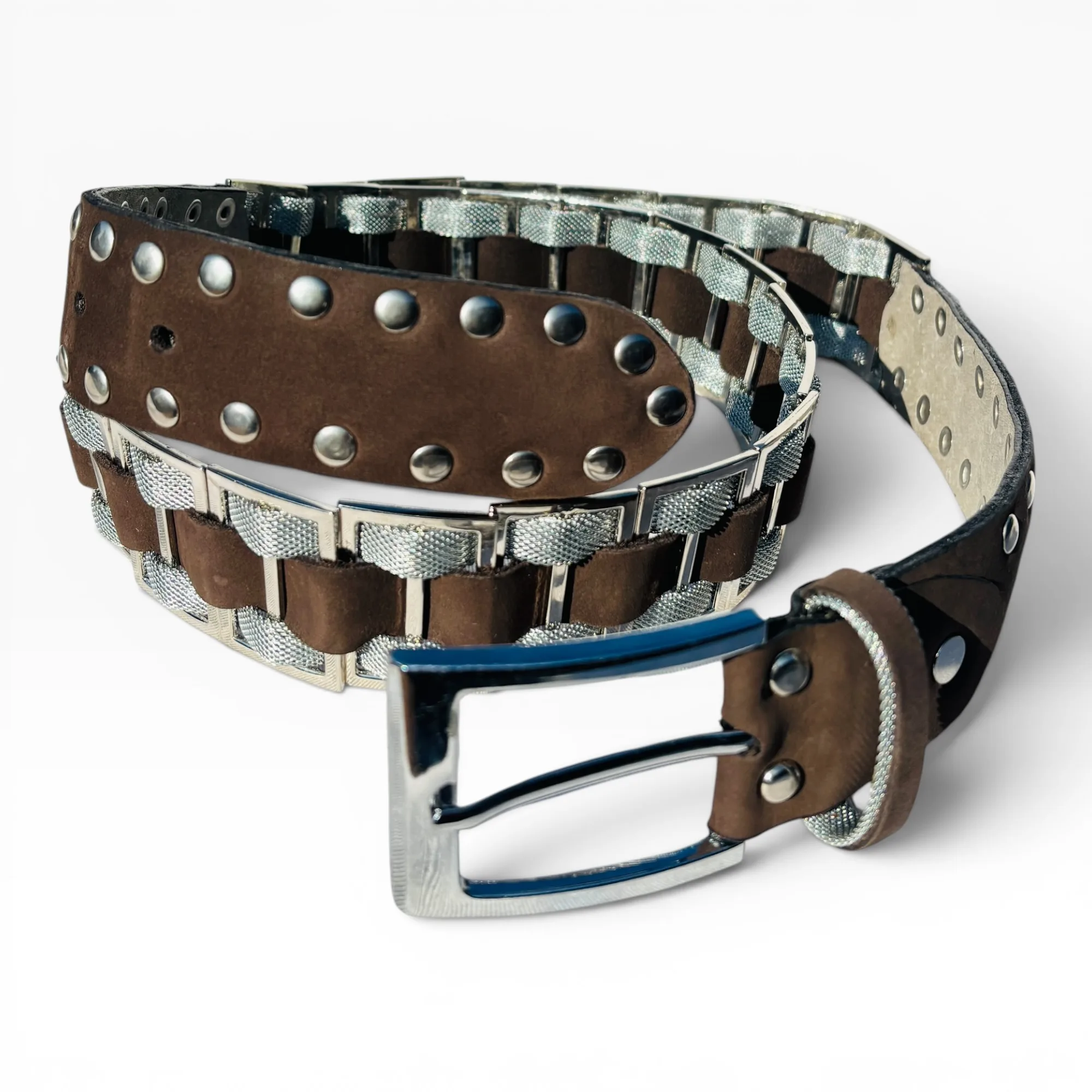 Ironclad Mesh Brown Leather Belt by Nanni Milano